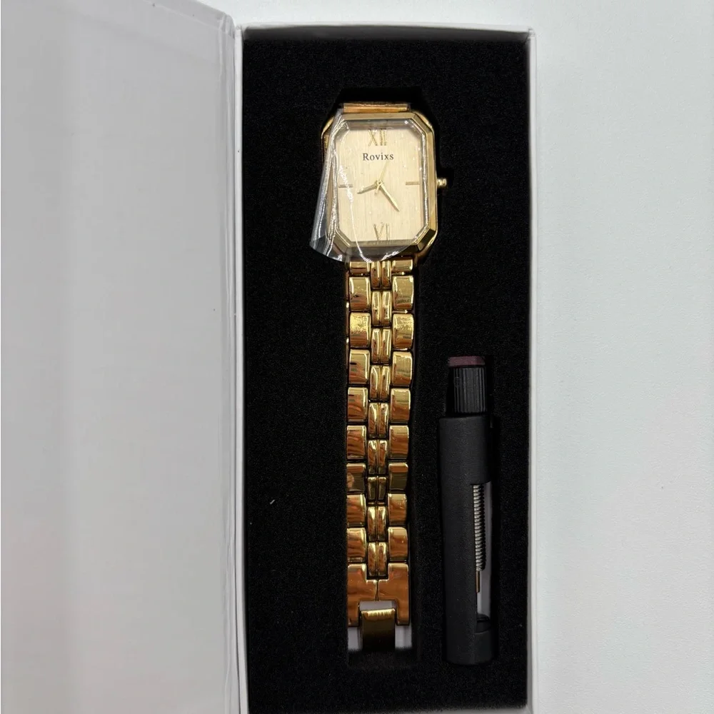 NWT Rovixs‎ Gold-Tone Stainless Steel Women's Dress Watch Japan